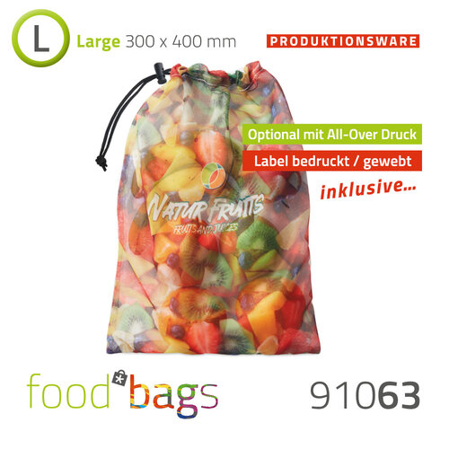 Foodbag "L" All-Over-Digitaldruck - rPET Mesh-Beutel