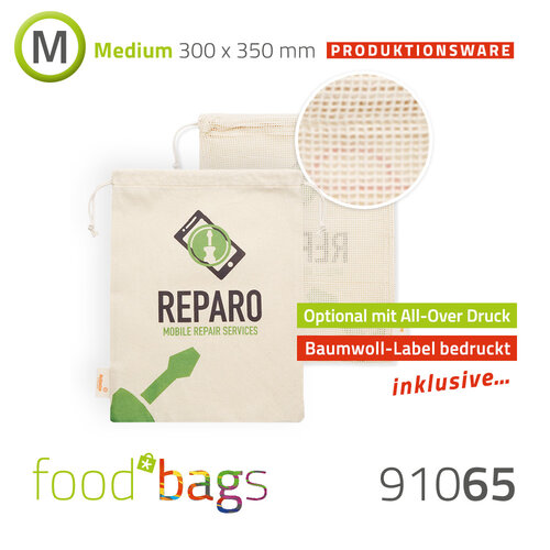 Foodbag "M" All-Over-Digitaldruck - Baumwolle / Baumwoll-Netz