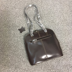 Handtasche klein, dunkelbraunes Leder mit hellbeigen Nähten, EUROSTYLE