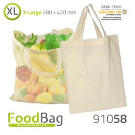 Foodbag "XL" Baumwolle / Baumwoll-Netz, Tragegriffe